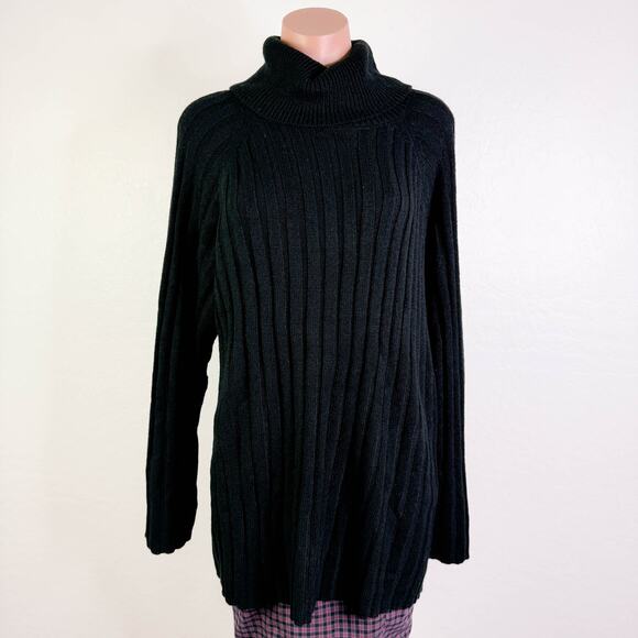 Sanctuary Ribbed Knit Turtleneck Tunic Chunky Sweater Black Cozy Fall sz XXL NWT - Picture 2 of 10